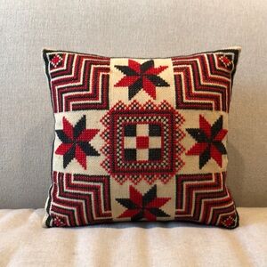 Vintage Red and Black Folk Art Style Square Petite Decorative Pillow